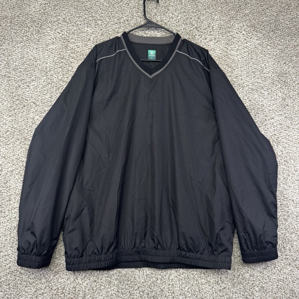 Pro Tour Windbreaker pullover Men's Size XL Black V Neck Long Sleeve Golf Casual